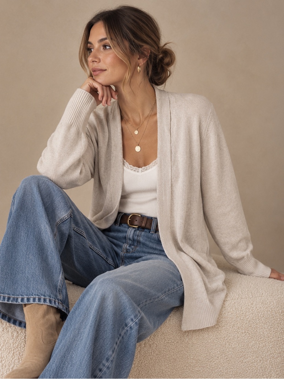 Verve Ami Cream Open-Front Cozy Cardigan